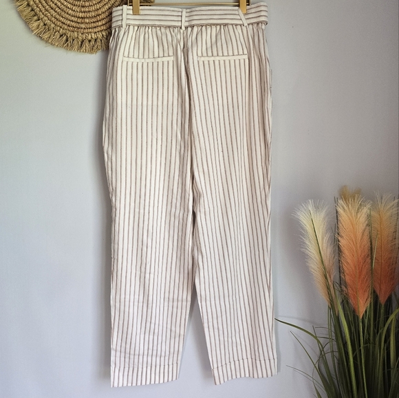 Ann Taylor New Ivory Stripe Belted Linen Drapey Cargo Ankle Pants Womens SZ 8 - Picture 7 of 13